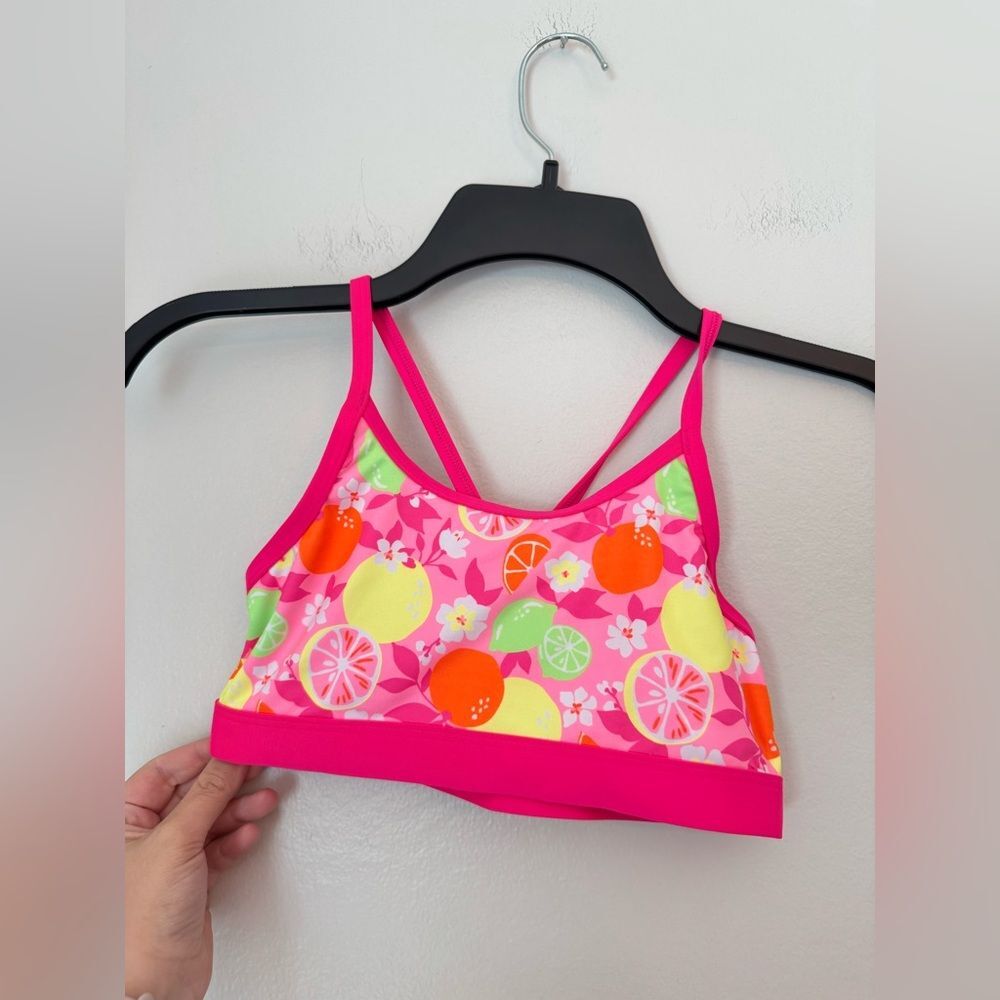 Girls Lands End Neon Pink Fruit Swimsuit Top - Size 10